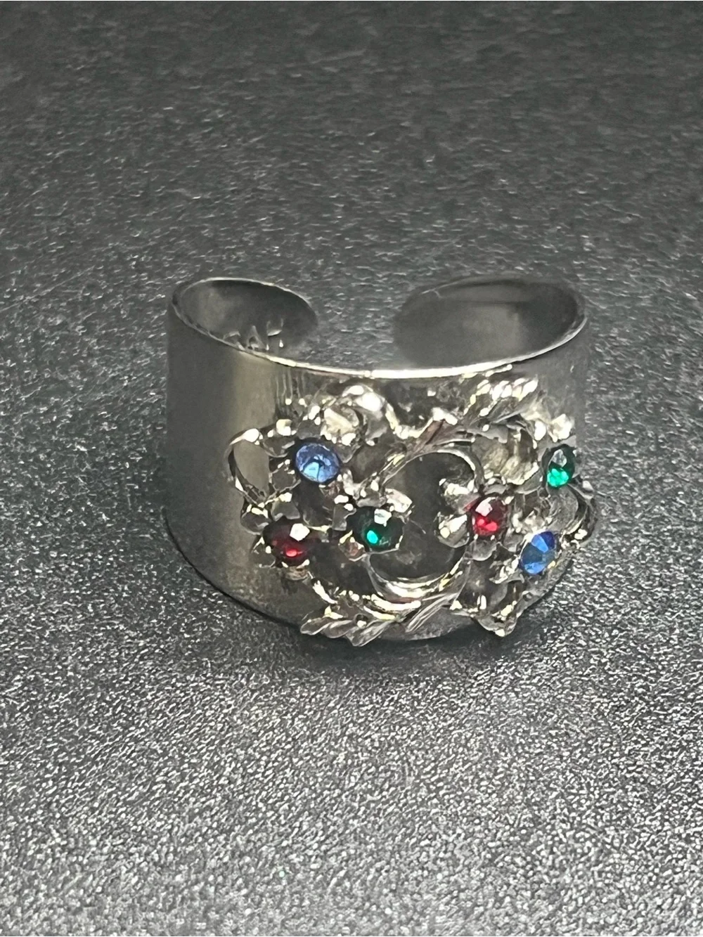 Vintage Sarah Coventry Multicolor Rhinestone Wide Band Ring